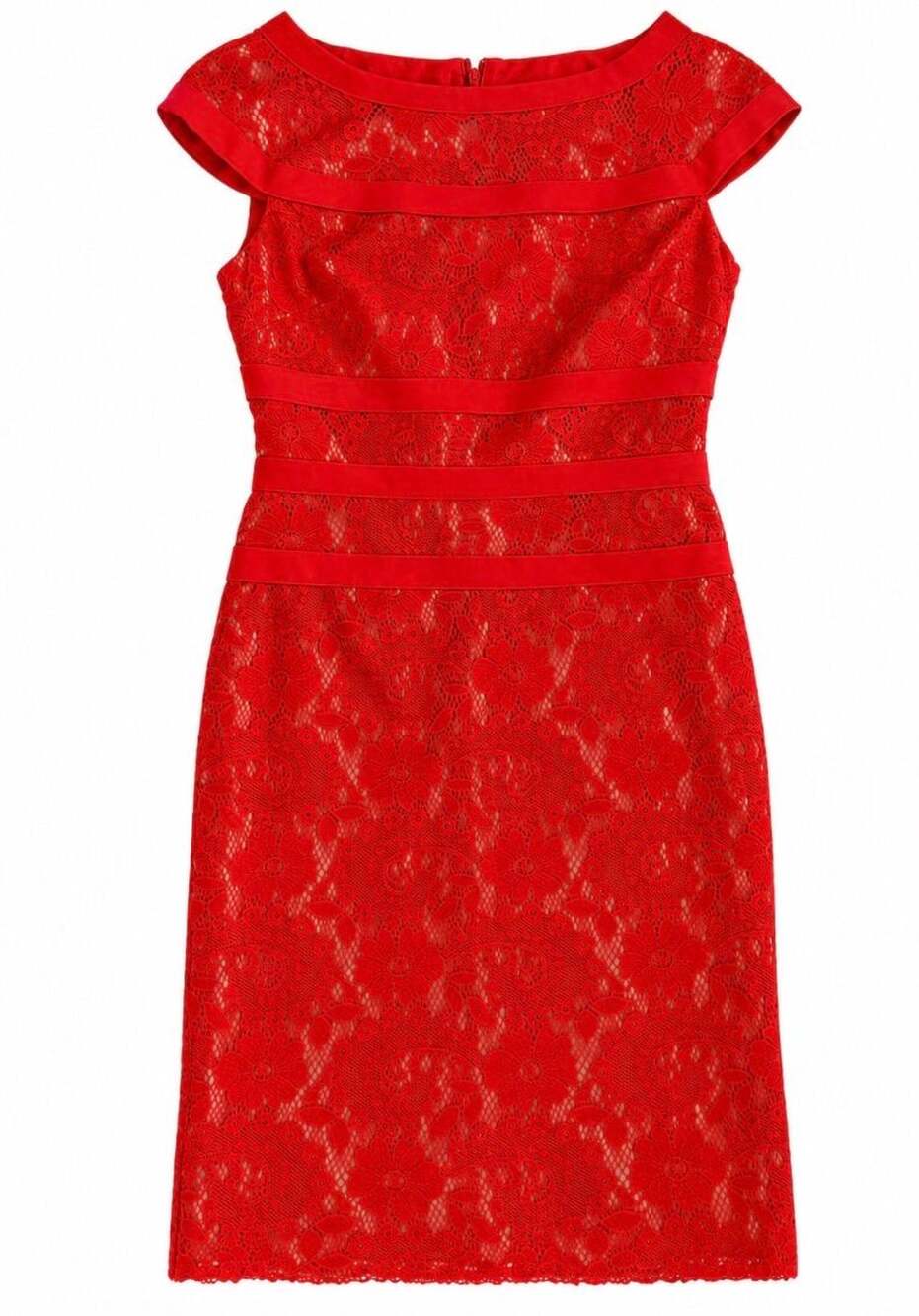 Adrianna Papell Red Lace Sheath Cocktail Dress Womens Size 6